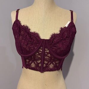 Anthropologie The Giselle Lace Bustier Size XL Burgundy New